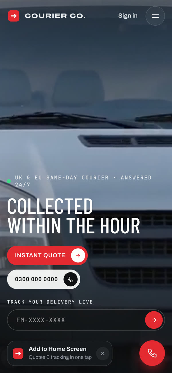 Mobile homepage with the Add to Home Screen button